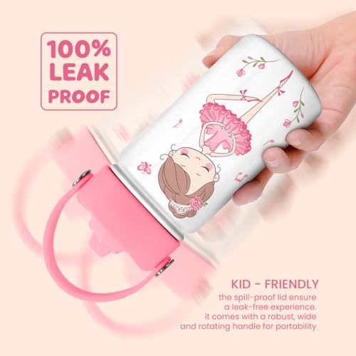 Image of SANDJEST Ballet Water Bottle - Kids Water Bottle with Straw Lid - 12 Oz Insulated Stainless Steel Water Bottles for Kid Girls - Travel Cup for School Sports