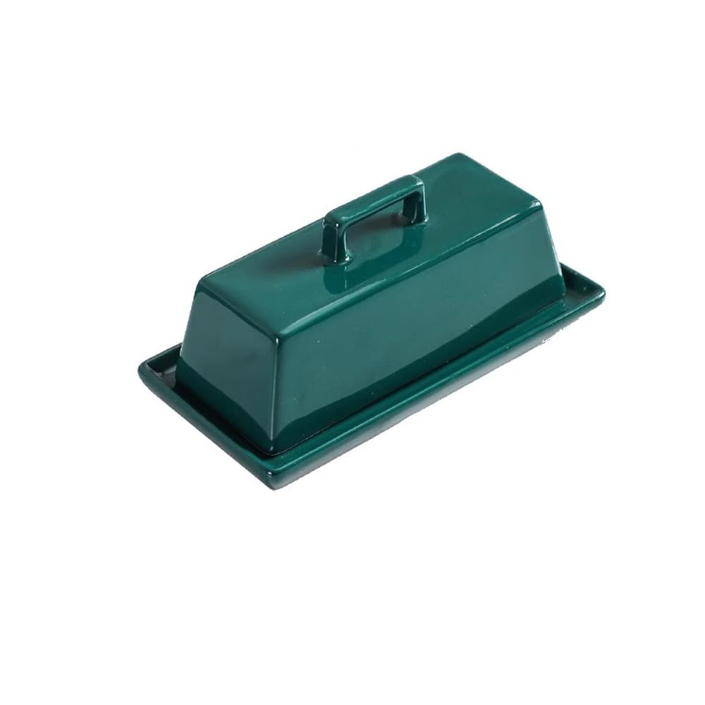 HPTHLY Butter Dish Simple Cheese Butter Dish With Lid Dim Sum Dish Ceramic Butter Dish Special Tableware Household Cheese Butter Box Butter Container (Green)