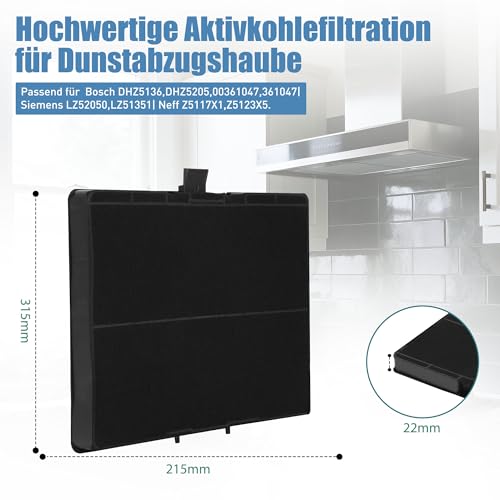 Lot de 2 filtres à charbon actif pour hotte aspirante Bosch DHZ5346 / DHZ5345 / 00705432/11026771 Siemens LZ53451 / LZ53450 et Neff Z5102X1 / Z5102X5 - 317 x 215 x environ 22 mm – vue 4