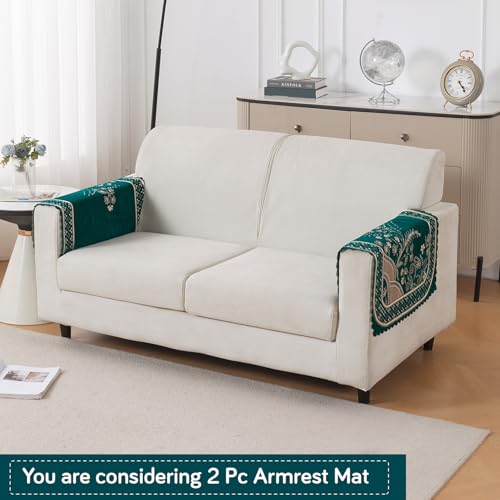 Image of HOKIPO Mehfil Teal Premium Chenille Jacquard Sofa Armrest Cover - 1 Pair | 'Royal Aangan Series' (IN-1006-L7*2)