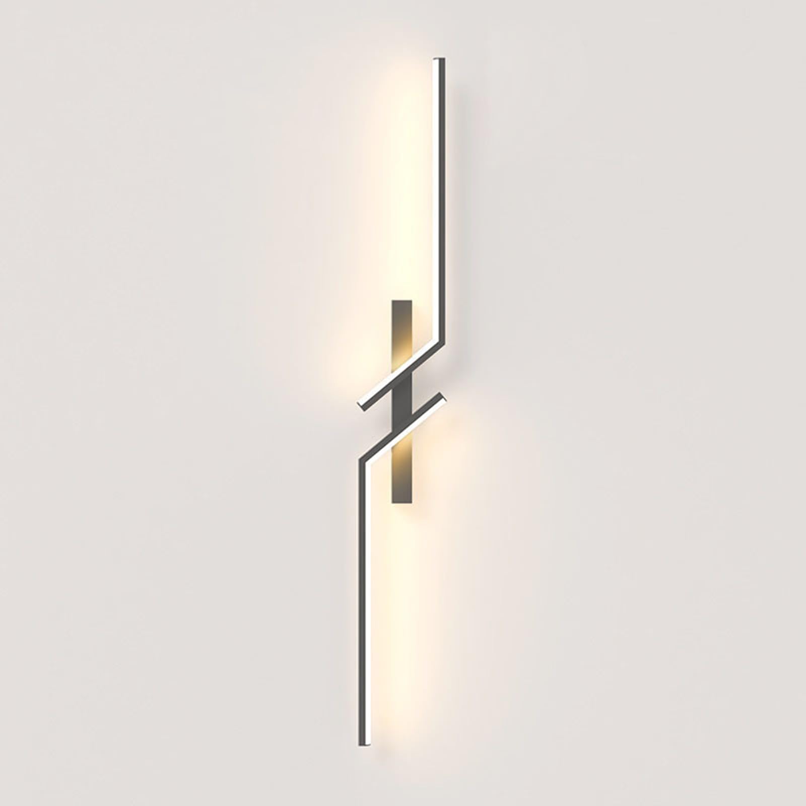 Linear LED Wall Light Nordic Modern Long Strip Wall Lamps Indoor Metal Acrylic Wall Sconce for Bedroom Bedside Living Room Hallway(100cm, 16W,Black, Tricolor, Right)