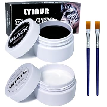 LYINUR Halloween Face Paint, Black and White Face Paint Make Up, Halloween Cosplay SFX Makeup, 50 g White and 50 g Black Body Painting Halloween Special Effects Makeup Fancy Dress Kit