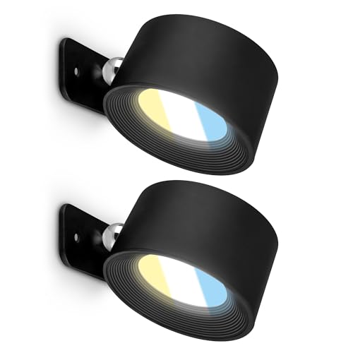BRILONER - Set di 2 lampade parete senza fili, rimovibili magneticamente, ruotabili a 360 gradi, dimmerabili, CCT, applique a batteria, applique ricaricabile, camera da letto, 9x7,5x4 cm, nero