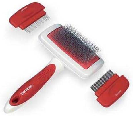 Bamboo Dog Slicker Brush with Flea and Fine Tooth Combs (Colors Vary)