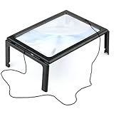 Bench Magnifier Hands Free Folding Magnifying Glass Page Magnifier with Light LED 3X Magnification A4 Full Page Hanging Mainifiers for Reading, Hobby, Crafts, with LED Lights Stand Expand Mirror