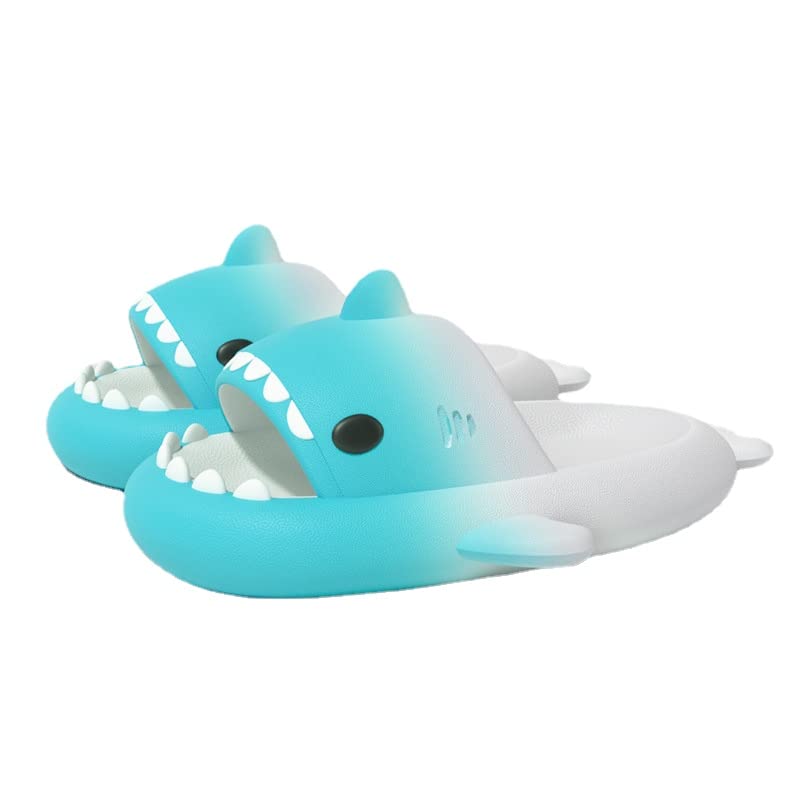 Summer Cute Shark Boys Girl Slippers，Shower Anti-Slip Novelty Open Toe Slides Lightweight Sole Sandals Casual Beach Shoes (8.5,green white,8.5)