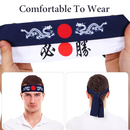 Pañuelos japoneses samurái azules pack de 4 diademas ajustables para karate 3