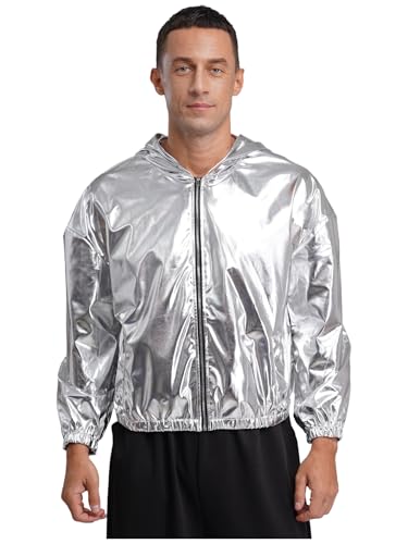 Veste courte en métal scintillant veste holographique homme veste capuche zip festival