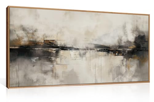 HOURIA Large Abstract Neutral Beige & Black Framed Canvas Wall