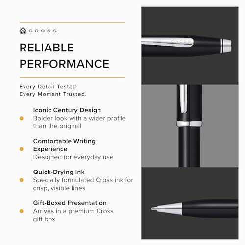 Image of Cross Century II Black & Chrome Refillable Ballpoint Pen - Medium Point, Black Ink, Presented in a Luxury Gift Box