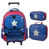 Kit Mochila De Rodinha Lancheira Térmica e Estojo Super Star YS42168 (Azul)