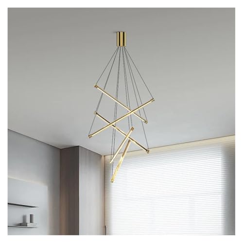 Lustre LED minimaliste pour duplex et villa moderne en or dimmable 80cm