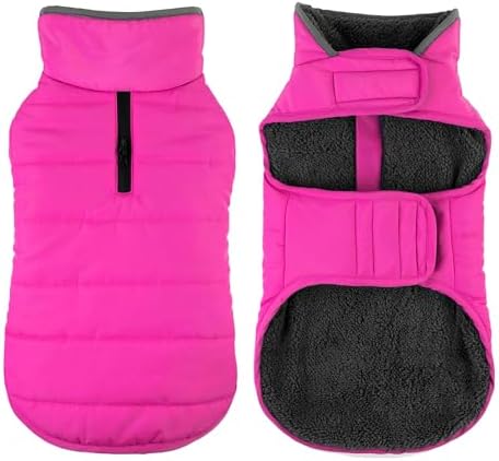 Petglad Dog Winter Coat, Waterproof Dog Jacket with Leash Hole, Reflective Adjustable Pet Snow Vest, Warm Fleece Sweater for Small Medium Large Dogs - Pink, XS