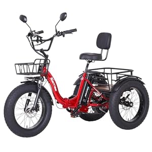 Electric Tricycle for Adults,Fat Tire Folding Electric Trike,3 Wheels Electric Bicycle Bikes, Peak 1350W Step-Thru Etrike with Removable Battery and Large Basket for Women Men