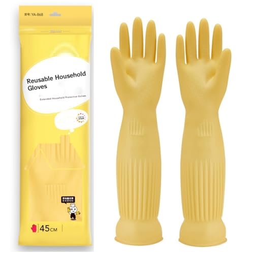 Qilerongrong Household Cleaning Gloves,Skin-Friendly Dishwashing Cleaning Gloves, Reusable Kitchen Gloves, Latex Washing Up Glovesfor Kitchen, Bathroom & Dishwashing (Yellow, 45cm S)