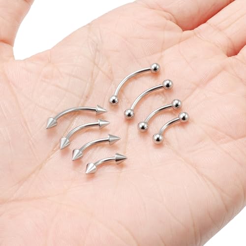 Eyebrow Piercing Jewelry Surgical Steel Vertical Labret Lip Jewelry Curved Barbell Tiny Eyebrow Rings Ear Rook Navel Small Belly Button Ring for Women Men 20g 16g 6mm/8mm/10mm/12mm4