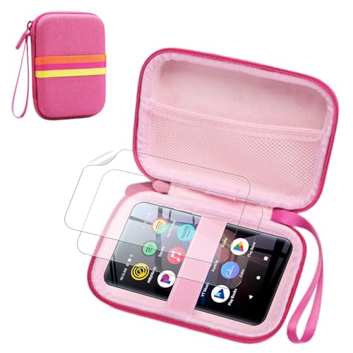 Carrying Case for Innioasis G5 MP3 with 2 Pack Soft Screen Protectors - Hard Shell Protective Carrying Case, Portable Travel Storage Bag,Anti-scrathes&Shockproof,Pink