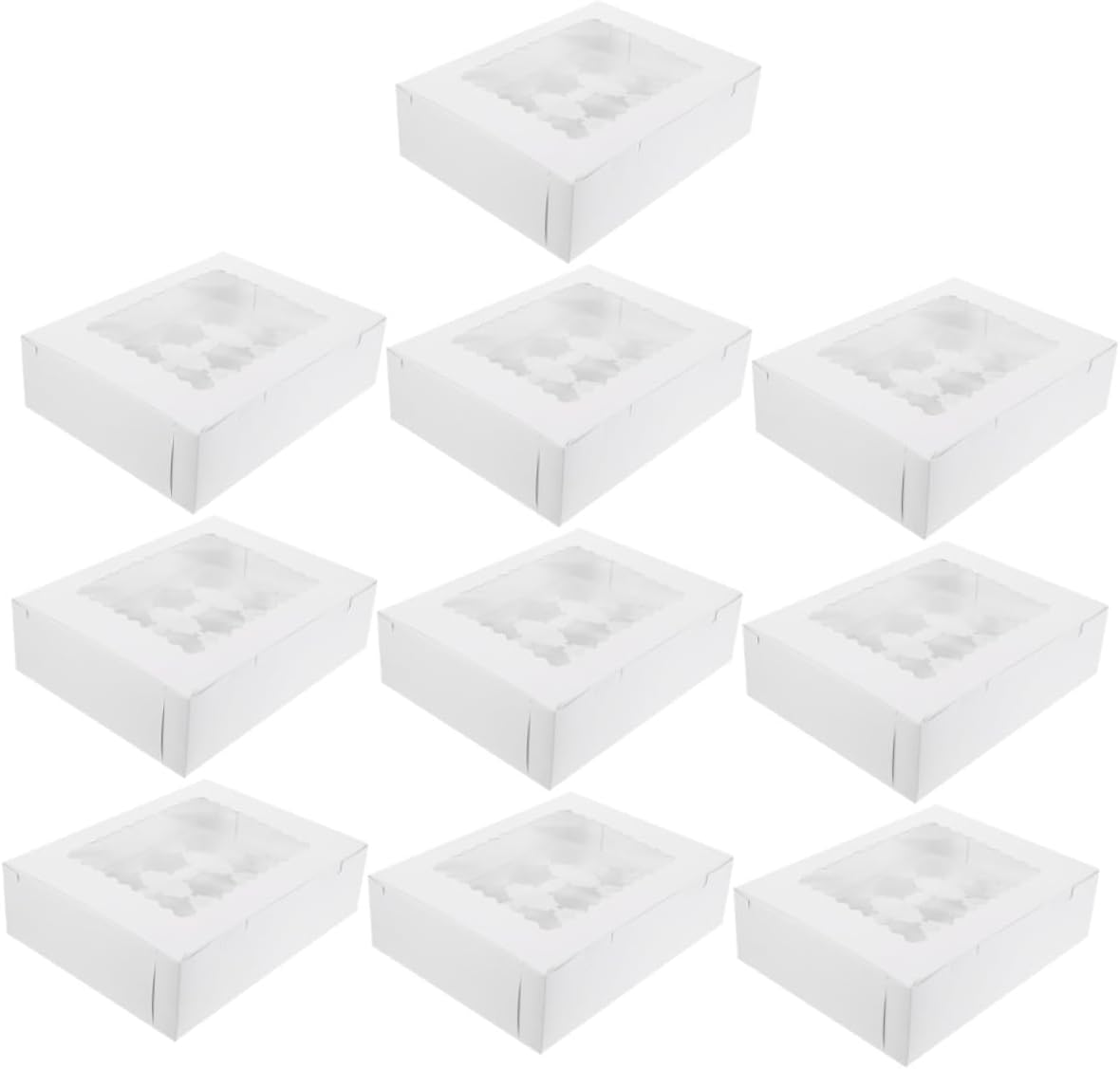 Kichvoe 10pcs Paper Bakery Muffin Cake Boxes with Window, White Cardboard Cupcake Carriers for Birthday and Takeout, Creative Folding Paper Packaging for Cupcakes and Pastries