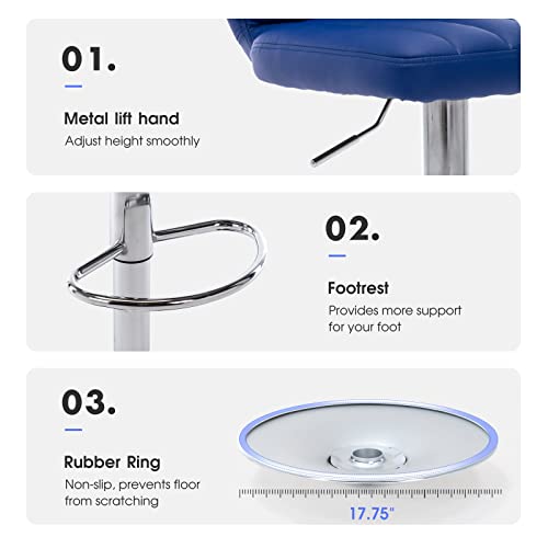Brage Living Adjustable Bar Stools Set Of 2, Modern Pu Leather Swivel Barstools With Back, Armless Airlift Counter Height Bar Chairs For Kitchen Dining Pub Cafe (Navy Blue) #TOP5