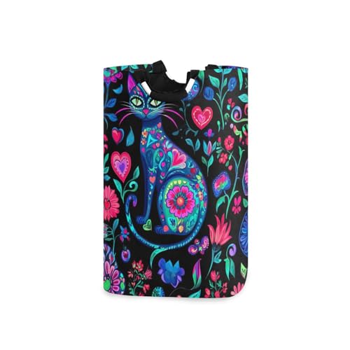 Jihqo Laundry Hamper Basket Beautiful Halloween Cat Collapsible Nursery Storage Bin Waterproof Clothing Baskets for Home Bedroom Bathroom Washing Room