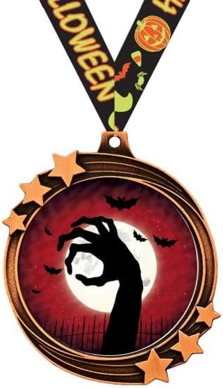 Crown Awards Halloween Zombie Medals - 2.5" Halloween Costume Contest Medals with Glow in The Dark Halloween Ribbon