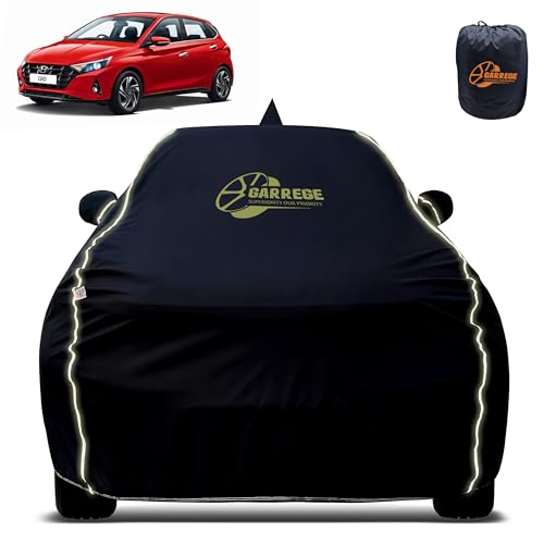 Image of Reflector Waterproof Car Cover for Hyundai New I20 with Mirror & Antenna Pocket | All Weather Protection | Washable Fabric | Black Color