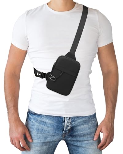 Peicees Small Anti-theft Sling Bag for Men Women Waterproof Mini Crossbody Backpack Chest Bag Travel Passport Phone Holder, Black