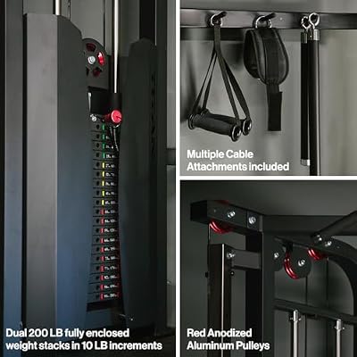 Titan Fitness Functional Trainer, Cable Crossover Machine with 200 LB Double Weight Stack, 2:1 Cable Pull Station, Home Gym Workout Weight Training Machine with Attachments