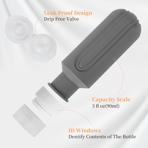 Travel Bottles Set for Toiletries, TSA Approved Travel Containers Leak Proof Silicone Squeezable Travel Accessories 2oz 3oz for Shampoo Conditioner Lotion Body Wash (Black)2