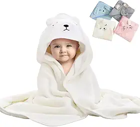 Toalha De Banho Infantil Soft Com Capuz Bichinho Bordado Algodão Toque Extremamente Macio Suave Para Pele do Bebê Recém Nascido, Cobertor Para Recém-Nascidos, Super Absorvente (Branco)