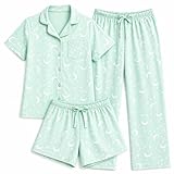 US Angels Girls Ultra Soft Button Down Pajamas, 3 Piece Pajama Set, pjs for teen girl Mint