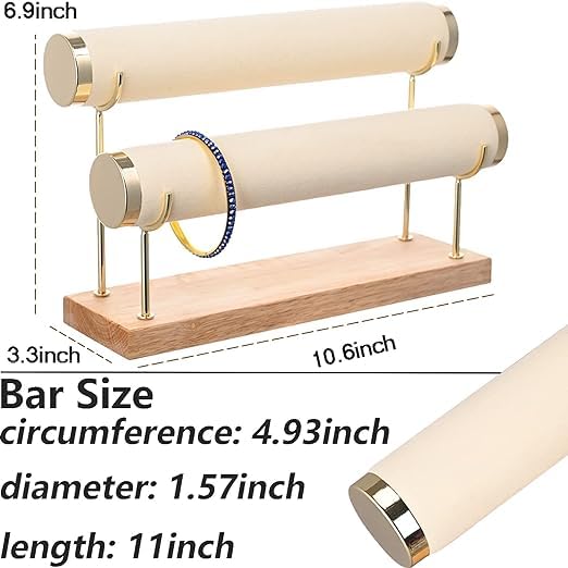 Image of Wooden Metal 2 Roll Cream Gold Metal Chrome Finished Wooden Jewellery Display Stand