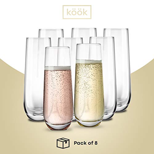 KooK Champagne Flutes, Champagne Glasses, Mimosa Glasses, Stemless Champagne Flutes, Set of 8, 9.4oz, Rose, Prosecco, for Weddings and Parties, Dishwasher Safe - Image 5