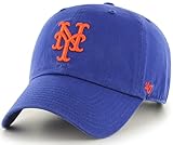 47 Brand MLB Team Color Home Primary Logo Clean Up Adjustable Baseball Cap Hat, Adult One Size Fits All - New York Mets Blue