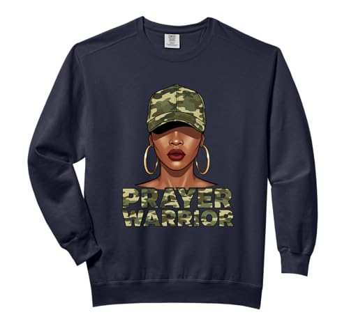 Christian Camo Prayer Warrior, Afro Black Woman Faith Art Comfort Colors Adult Sweatshirt