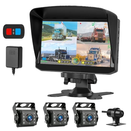 VSYSTO H7 4CH Truck Dash Camera 360 DVR Dash Cam Security Camera System Vehicle Backup Cameras 1080P Front Rear Side View 7.0'' Monitor w/GPS IR Night Vision for RV Semi Truck Trailer Tractor