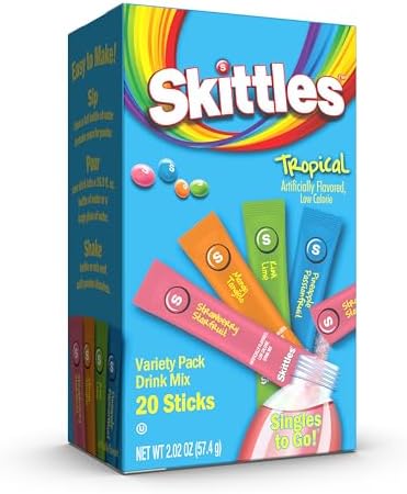 Singles To Go! Skittles Tropical Variety Pack, Powdered Drink Mix, 20 Ct