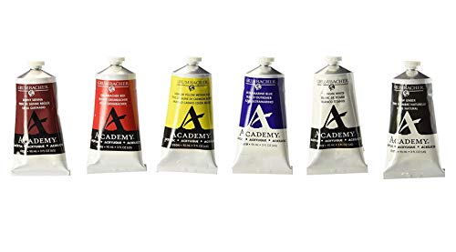 Grumbacher Academy Acrylic Paint, Gloss, 90Ml/3 Oz Metal Tube, 6-Color Mixing Set (C1026) #TOP1
