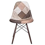 COZYBLOCK Mooku Brown Patchwork Leatherette Fabric Upholstered DSW Dining Side Accent Chair with Dar