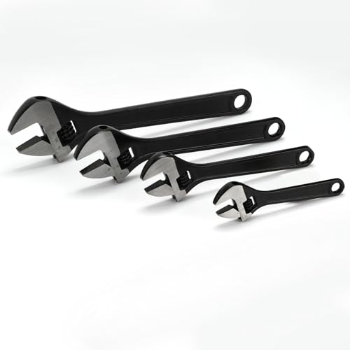4 Pcs Adjustable CR-V Wrench Set, 6, 8, 10, 12 Inch Wrenches, Chrome Vanadium Steel, Wide Jaw Black Oxide Finish Craftsman Adjustable Wrench by LYFJXX - Image 2