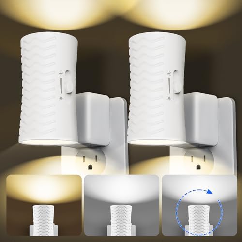 LED Night Light Plug in, 360° Rotating Modern Night Lights Plug into Wall, 3000K/5000K Toggle, Sensor Dusk To Dawn, 0-100 LM Dimmable Night Lights for Bathroom Bedroom Kitchen Hallway Stairs, 2 Pack