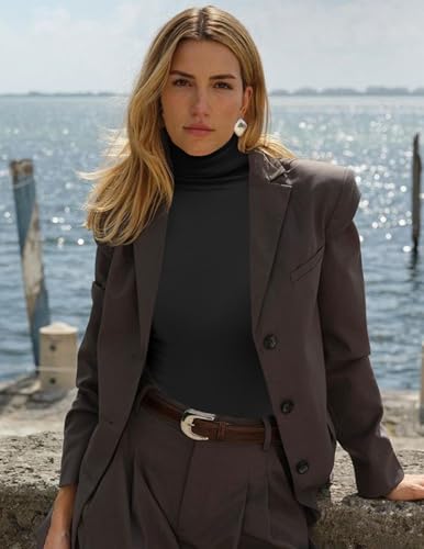 Ekouaer Women's 3 Pack Turtleneck Long Sleeve Shirts Slim Fit Thermal Underwear Tops Lightweight Pullover Tees4