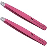 Tweezer Guru Tweezers for Women Facial Hair & Men – Precision Slant-Pointed Eyebrow Tweezer for Ingrown Hair, Blackhead & Splinter Removal (2 Pink)