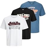 JACK & JONES Herren Rundhals T-Shirt JJELOGO - Regular Fit S M L XL XXL Cotton, Größe:L, Farbe:OceanView + Black + White