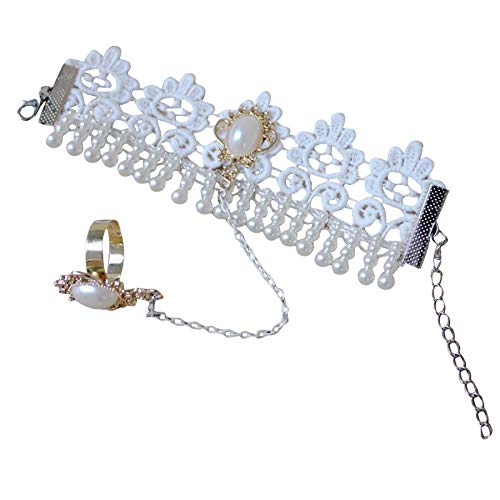 OtherMagic-clover Handmade Jewellery White Pearl Lace Bracelets Ring Chain Set for Wedding Party