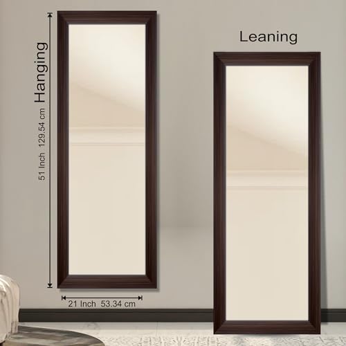 Image of Creative Arts n Frames 21 x 51 inch Full Length Dressing Chevel Long Fiber Wood Rectangular Framed HD Mirror Home Wall Living Room Decor Items (Regular Chocolate Brown Matty Framed HD Mirror)
