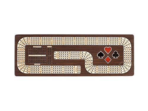 Tablero/Estuche Continuo de Cribbage House of Cribbage - 4 Pistas, Incrustado en Madera Wenge y Arce: Cajón para Tarjetas y Clavijas con Campos de Marcación para Skunks, Esquinas y Partidas Ganadas miniatura 6