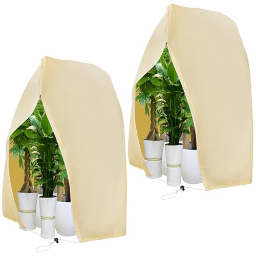 DBREAKS Cappuccio Protezione Invernale per Piante, 240 x 200 cm, 80g/㎡ dal Freddo Telo Antigelo Traspirante con Cerniera e Corda per Arbusti e Alberi