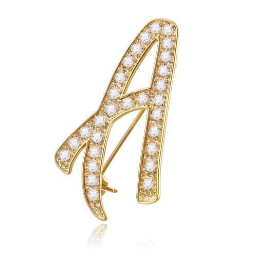Image of Cicy Bell A-Z Initial 26 Letter Brooch Pins 18k Gold Plated Cubic Zirconia Breastpin Name Personalized Gifts for Women Men