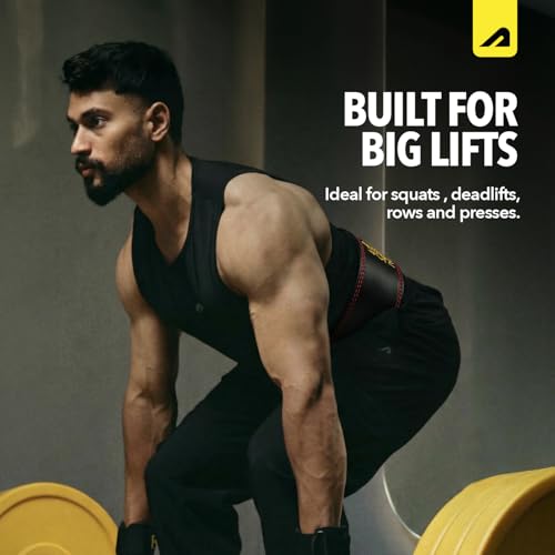 Image of Boldfit X Royal Challengers Bengaluru Official Merchandise Weight Lifting Belt for Men & Women Premium Back Support for Powerlifting, Deadlifts, Squats, Strength Training & Gym Workouts - Black Red M